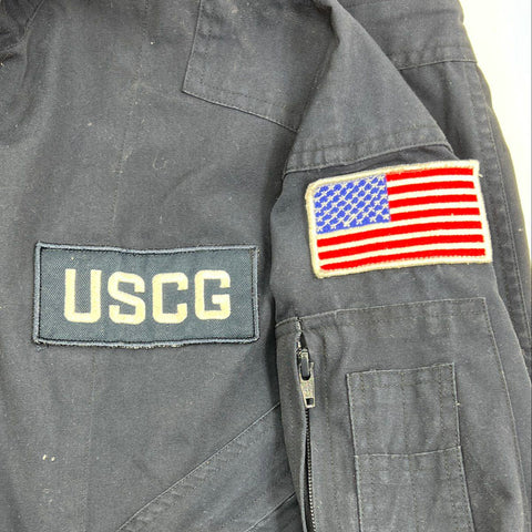 US Coast Guard Mens Coveralls Jumpsuit Navy Blue Utility Work USCG Patches Sz L
