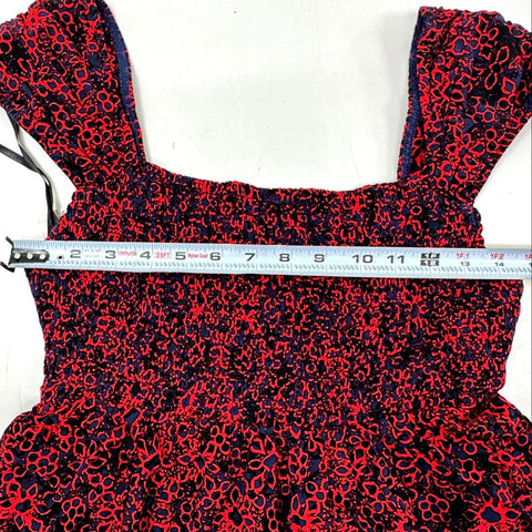 Free People Women's Red Black Combo Smocked Tiered Eyelet Mini Dress NWT Sz S