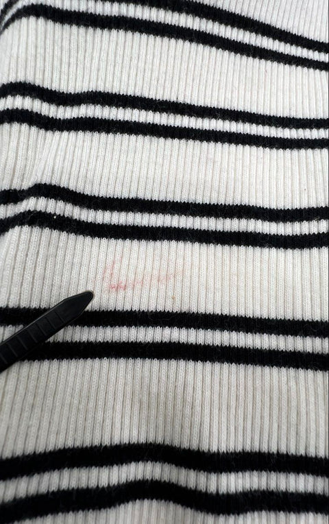 Veronica Beard Women's Black White Striped Puff Sleeve Ribbed Knit Top Sz XS