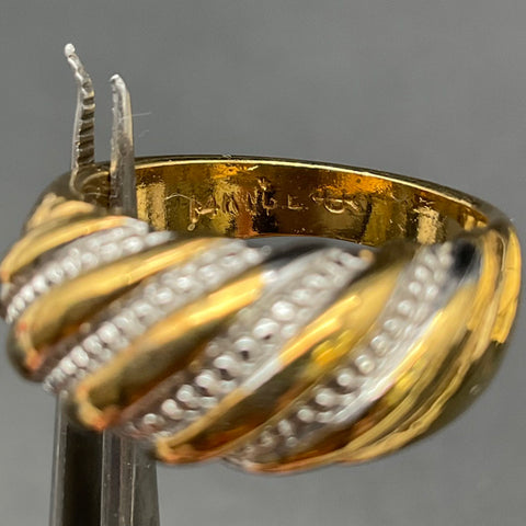 Vintage Uncas 14KT HGE Gold Tone Twisted Dome Ring Size 7 Clear Accents