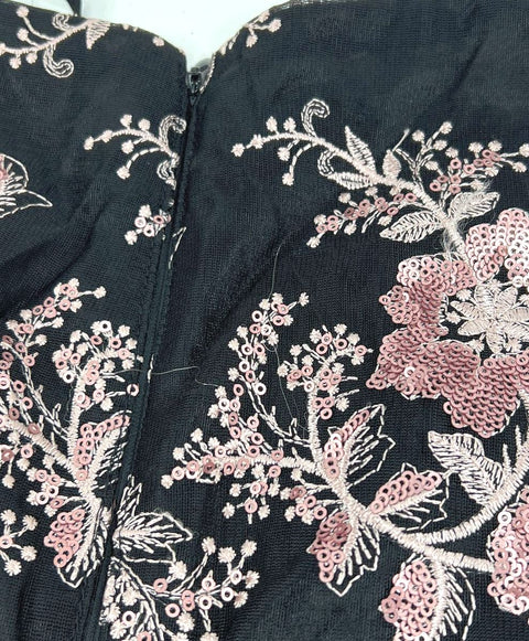 Tahari NWT Black Pink Sequin Embroidered Floral Mesh Cocktail Dress Women's 10