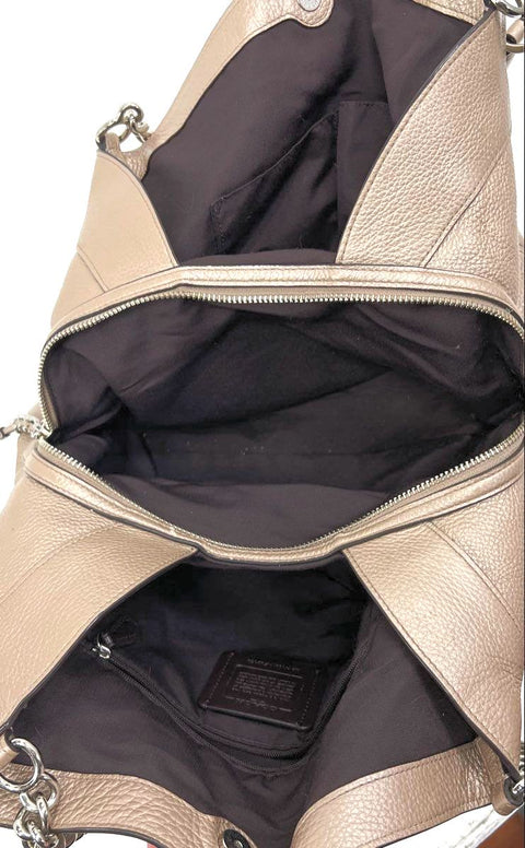 Coach Metallic Tote & Taupe Leather Shoulder Bag Handbag Purse Lot of 2 Pieces