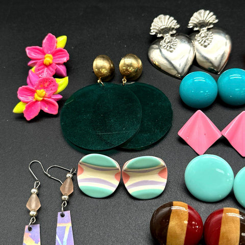 Vintage 80s 90s Fashion Jewelry Lot of 22 Pairs Stud Dangle Statement Earrings