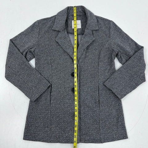 Avec Les Filles Women's Gray Herringbone Notch Lapel Long Blazer Jacket Sz S