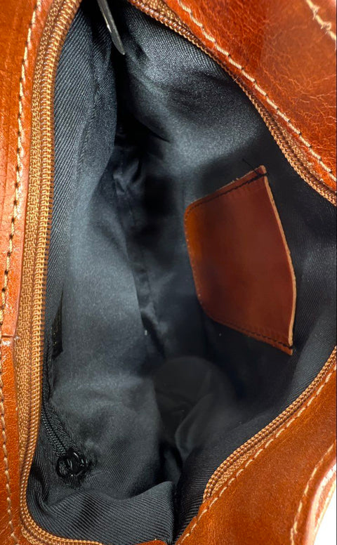 Vintage 90s L'artigiano Italian Brown Leather Crossbody Shoulder Bag Purse