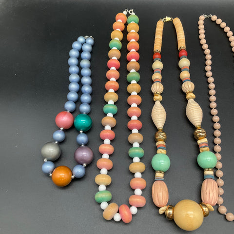 Boho Ethnic Wood Bead Jewelry Lot of 6 Necklaces Tribal Multi-strand Eclectic