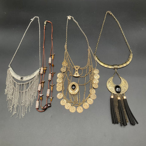 Lucia Boho Statement Necklace Lot of 4 Coin Fringe Crescent Bib Jewelry
