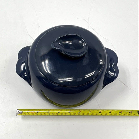 Frankoma 4V Lidded Casserole Serving Pot Navy Blue Pottery Mid-Century Vintage