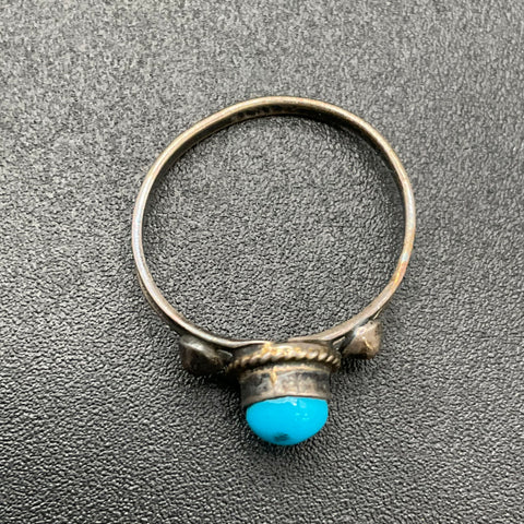Vintage Mexican 925 Sterling Silver Turquoise Dainty Solitaire Ring Size 5.5