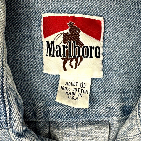 Vintage 90s Marlboro Denim Cutoff Vest Sleeveless Shirt Made in USA Sz L