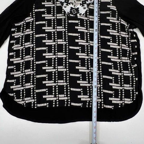John Mark Women's Top Black Geo Embroidered V-Neck Mesh High Low Sz 3XL NWT