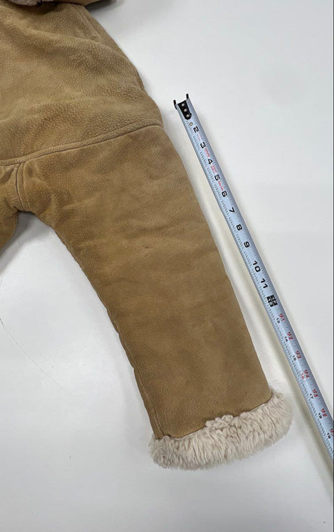 Vintage 90s Words Women's Tan Hooded Leather Suede Faux Fur Lined Coat Sz S