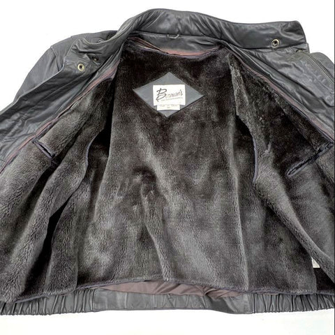 Vintage Berman's Men's Gray Leather Coat Faux Fur Lined Zip Out Lining Sz 46