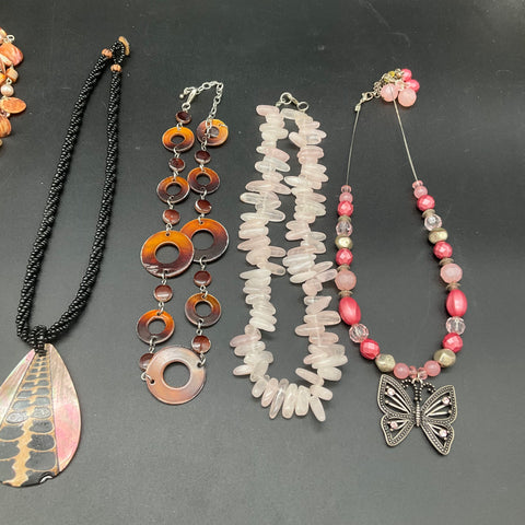 Vintage & Modern Necklace Jewelry Lot of 7 Shell Rose Quartz Butterfly Beaded