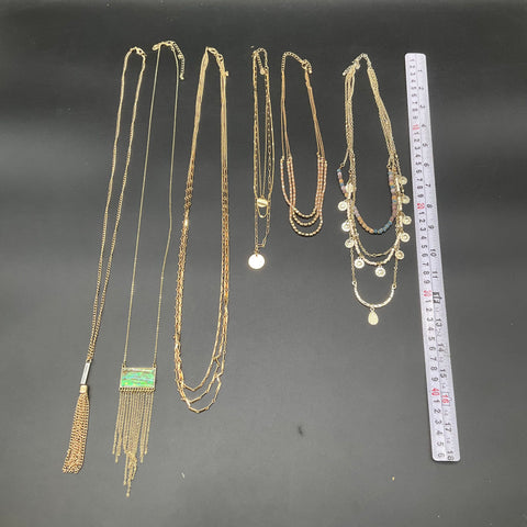 Gold Tone Fashion Jewelry Lot of 6 Layered Tassel Pendant Boho Necklaces