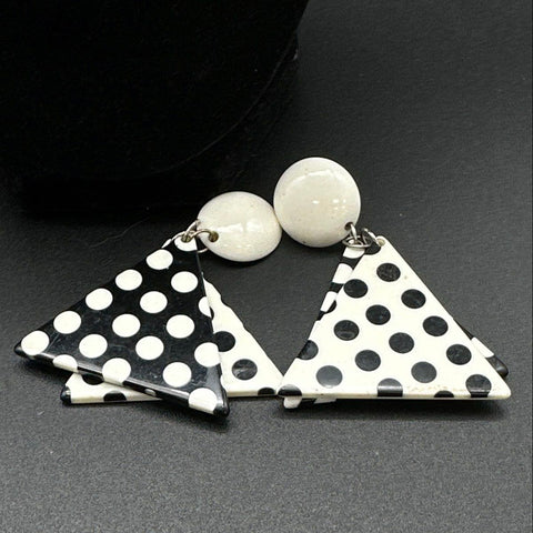 Black and White Jewelry Lot 8 Items Necklace Bracelet Earrings Polka Dot Retro