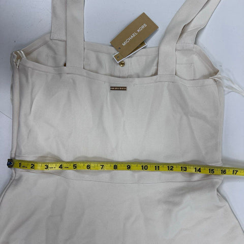 Michael Kors Women's Bone Ribbed Knit Button Front Fit Flare Dress Sz L NWT