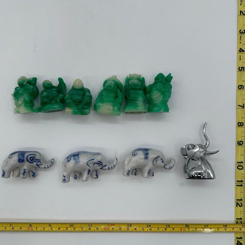 Collectible Figurine Lot Buddha Elephants Porcelain Resin 10 Pieces Vintage