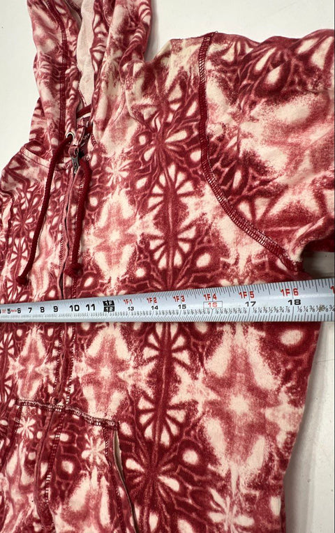 Lucky Brand Women's Short Sleeve Full Zip Hoodie Red Tie Dye Batik NWT Sz M