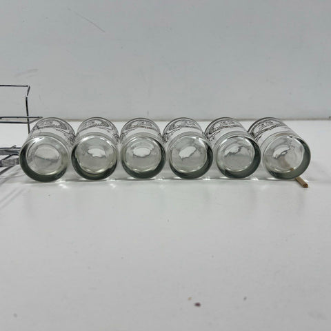 Vintage 25th Anniversary Glasses Set of 6 Silver Trim Tumblers With Wire Caddy