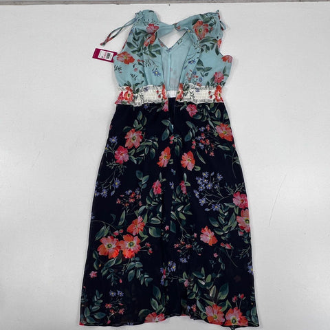 Vince Camuto Women's Blue Floral Sleeveless Smocked Chiffon Dress Sz 10 NWT