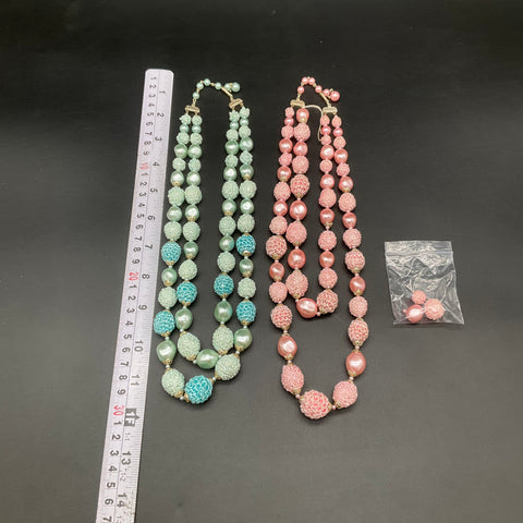 Vintage Japan Costume Jewelry Lot 2 Pink Blue Green Sugared Bead Necklaces