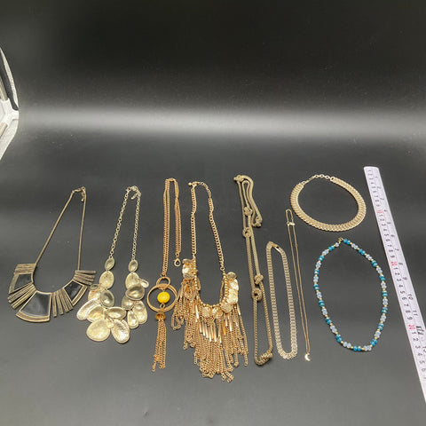 Fashion Statement Jewelry Lot of 9 Boho Gold Tone Bib Fringe Beaded Necklaces