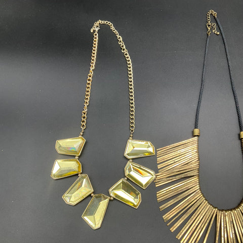 Vintage Style Statement Necklace Lot of 3 Gold Tone Bib Fringe Faux Gemstones