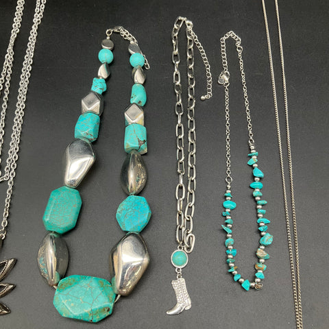 Southwestern Faux Turquoise Costume Jewelry Lot of 5 Necklaces Owl Boot Pendant