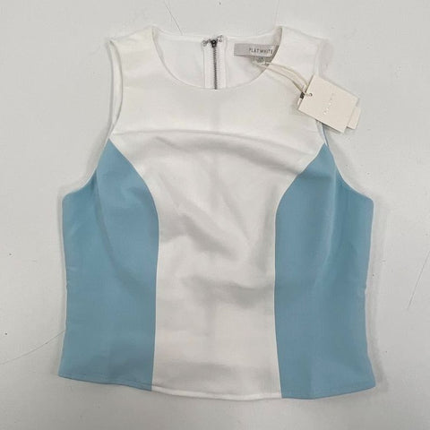 Flat White NWT White Blue Colorblock Sleeveless Cropped Top Blouse Women's XS