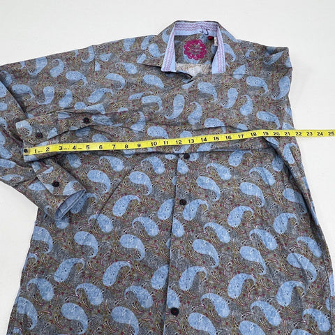Visconti Black Men's Button Down Shirt Blue Gray Paisley Made in Italy Sz M