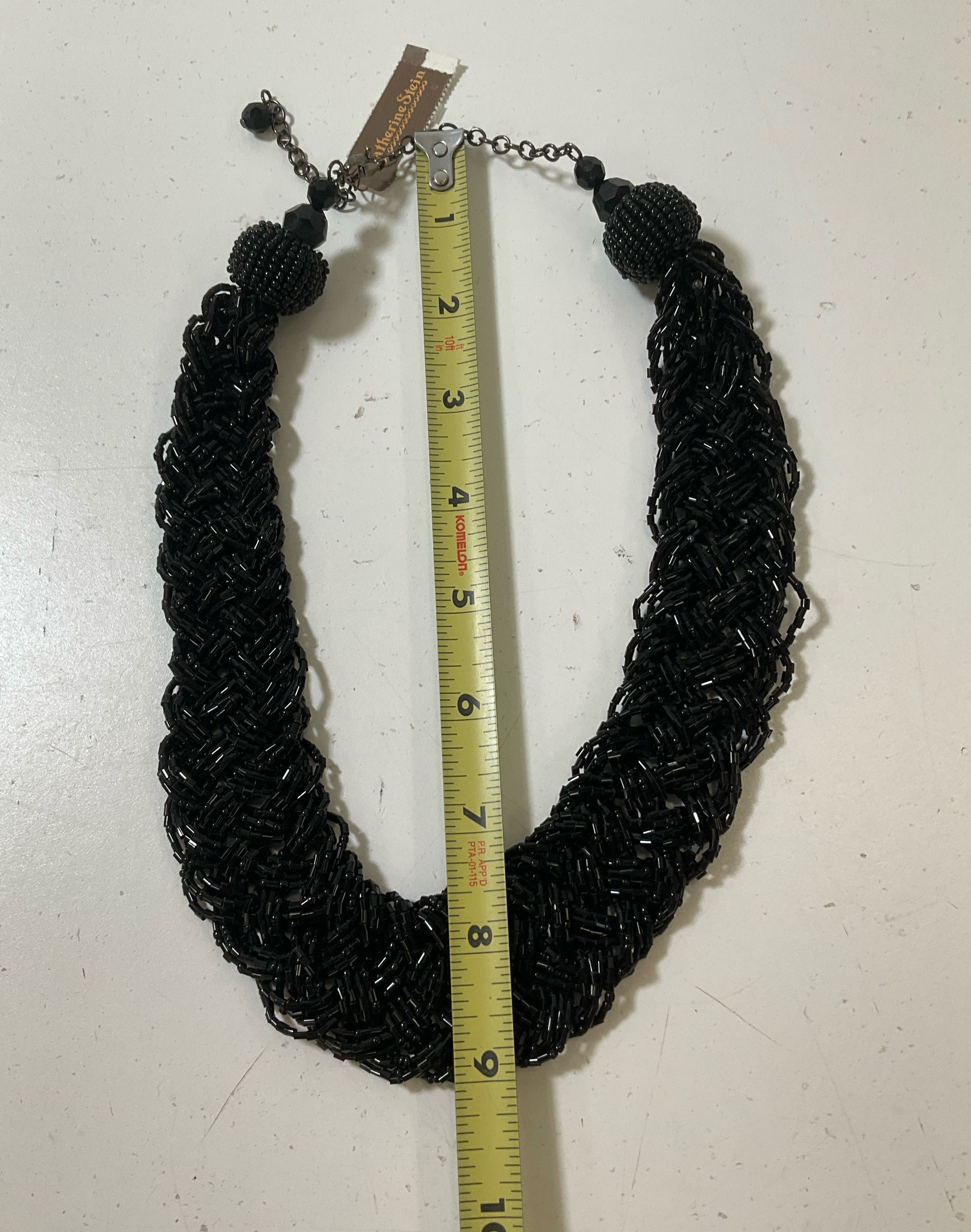 Catherine Stein Black Braided Seed Bead Statement Necklace NWT $38