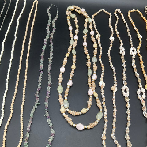 Vintage Boho Necklace Lot 10 Shell Beaded Gemstone Mother of Pearl Coastal