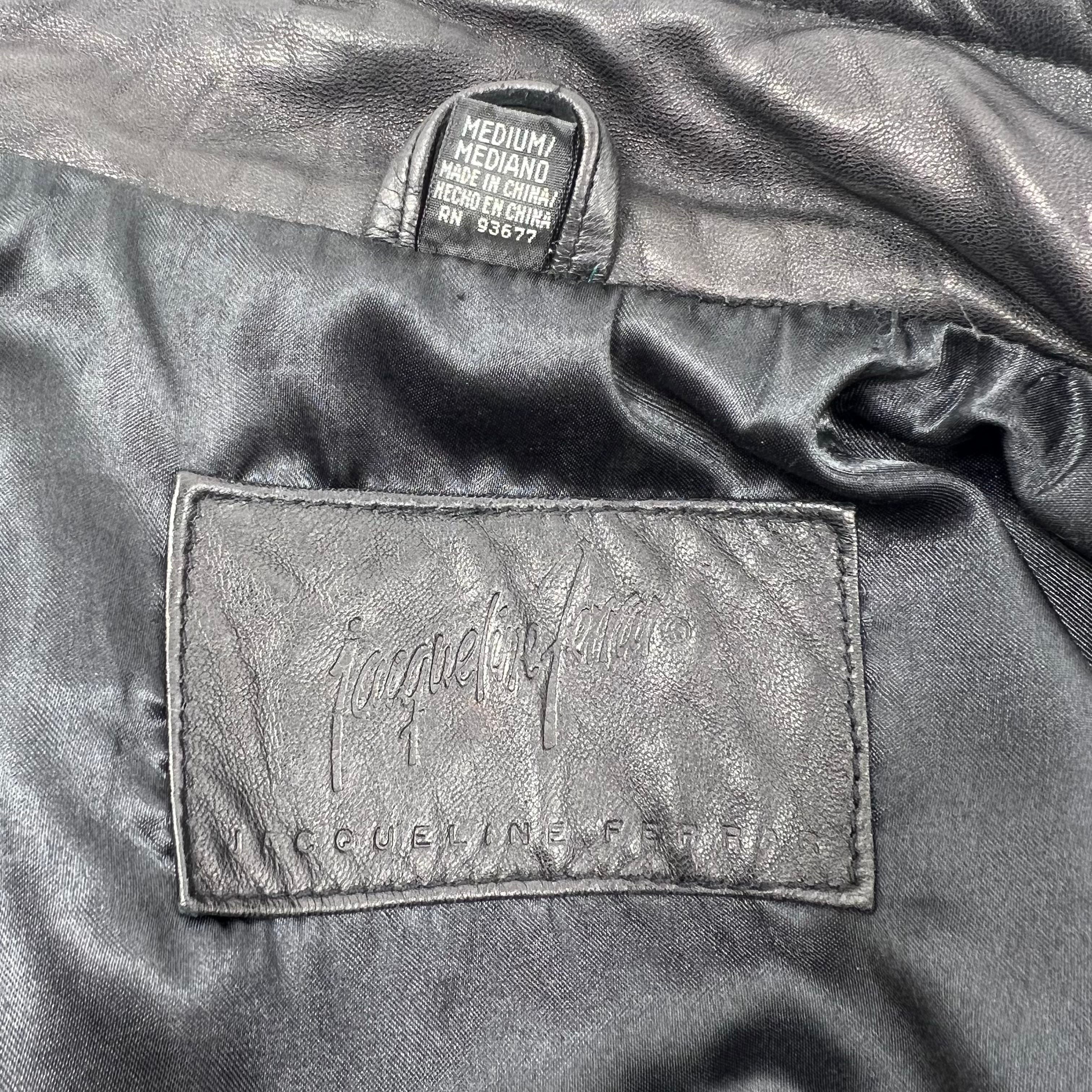 Vintage 80s Jacqueline Ferrari Black Leather Toggle Trench Coat Jacket Womens M