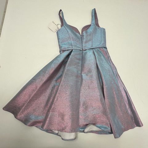 Fifteen Roses Women's Dress NWT Iridescent Teal Pink Metallic V-Neck Party Sz 4