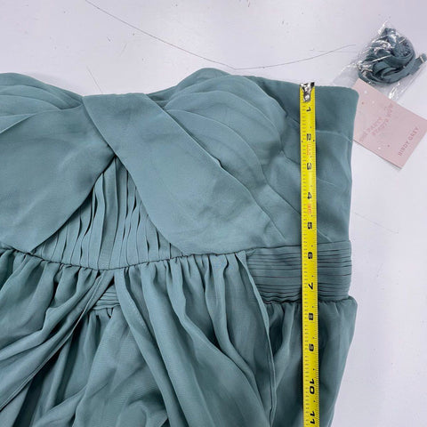 NWT Birdy Grey Grace Chiffon Slit Bridesmaid Dress Sea Glass Strapless Gown Sz