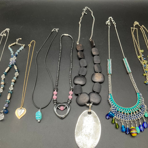 Eclectic Beaded Costume Jewelry Lot of 11 Bohemian Hematite Wood Style Necklaces
