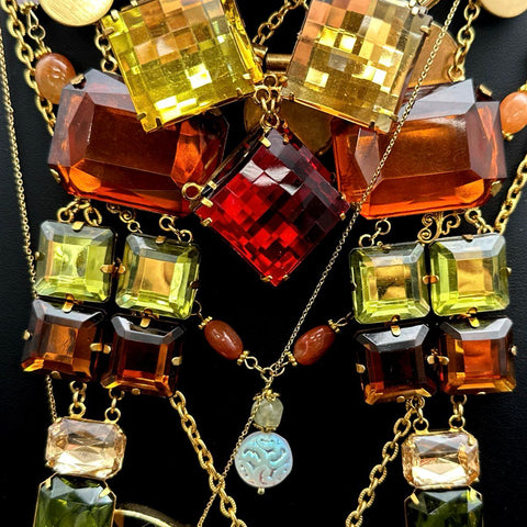 Gold Tone Costume Jewelry Lot Statement Necklaces Boho Modern Mixed Style