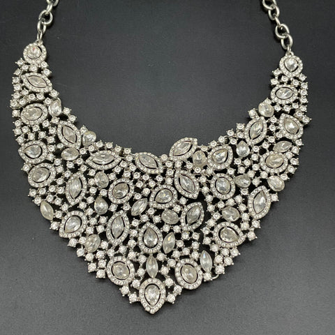 Vintage Style Rhinestone Bib Statement Necklaces Matching Earrings Lot of 2