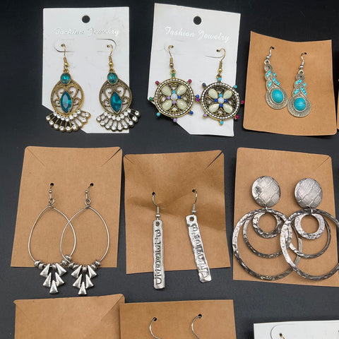 Fashion & Boho Costume Jewelry Lot 21 Pairs Earrings Silver Gold Tone Spiritual
