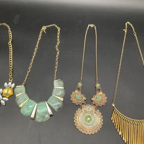 Vintage Style Statement Necklace Lot 5 Gold Tone Bib Medallion Beaded Fashion