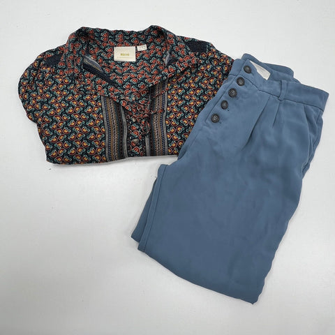 Anthropologie Maeve Boho Blouse & High Rise Tapered Pants Set Women's Size 6