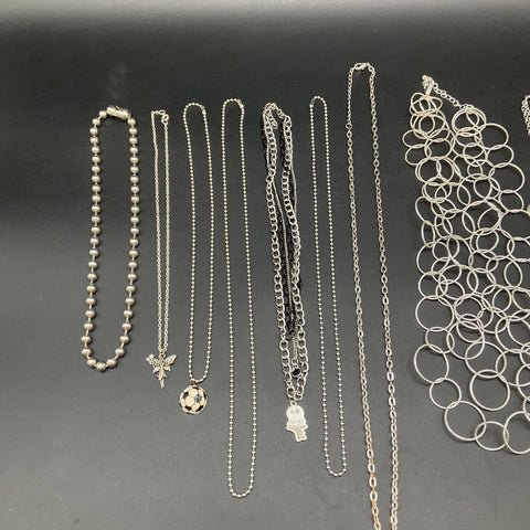 Mixed Fashion Jewelry Lot 13 Silver Tone Necklaces Charms Beaded Bib Styles