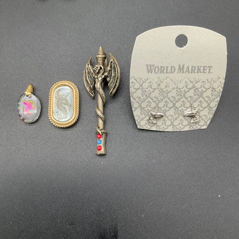 Mythical Fantasy Costume Jewelry Lot 10pc Wizard Dragon Unicorn Brooches Rings
