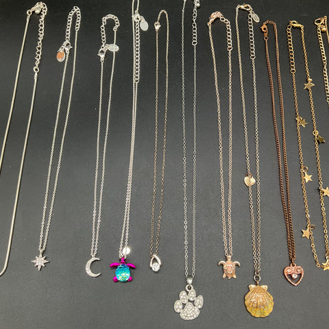 Fashion Costume Jewelry Necklace Lot of 16 Rhinestone Turtle Moon Star Shell