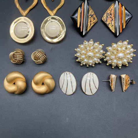 Vintage 80s Style Costume Jewelry Lot 10 Pairs Earrings Clip-on Pierced Mixed