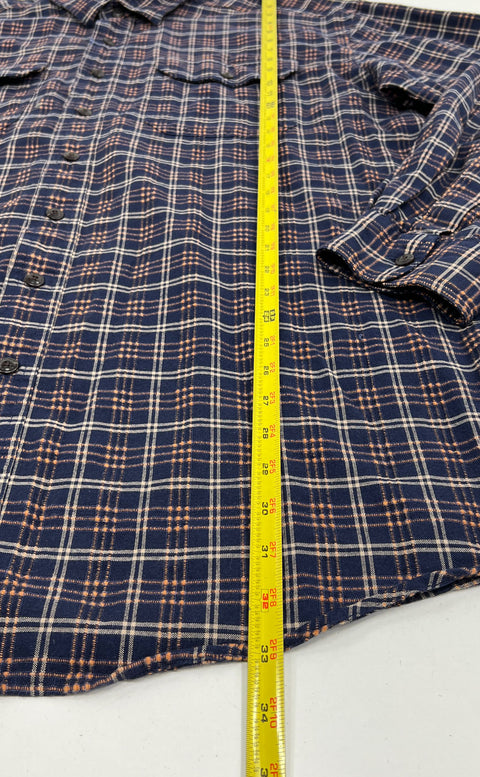Men's LL Bean Blue Orange Plaid Long Sleeve Button Up Cotton Shirt - Size XLT