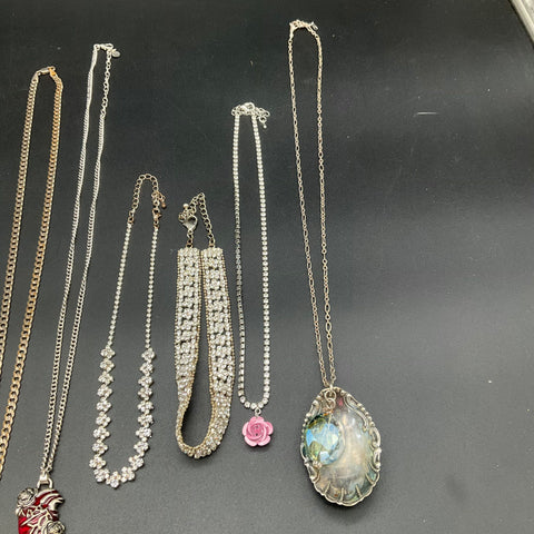 Costume Jewelry Mixed Vintage Style Lot 11 Necklaces Rhinestone Heart Cross