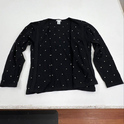 Mark Fore & Strike Women's Black Polka Dot Silk Blend Cardigan Sweater Size L