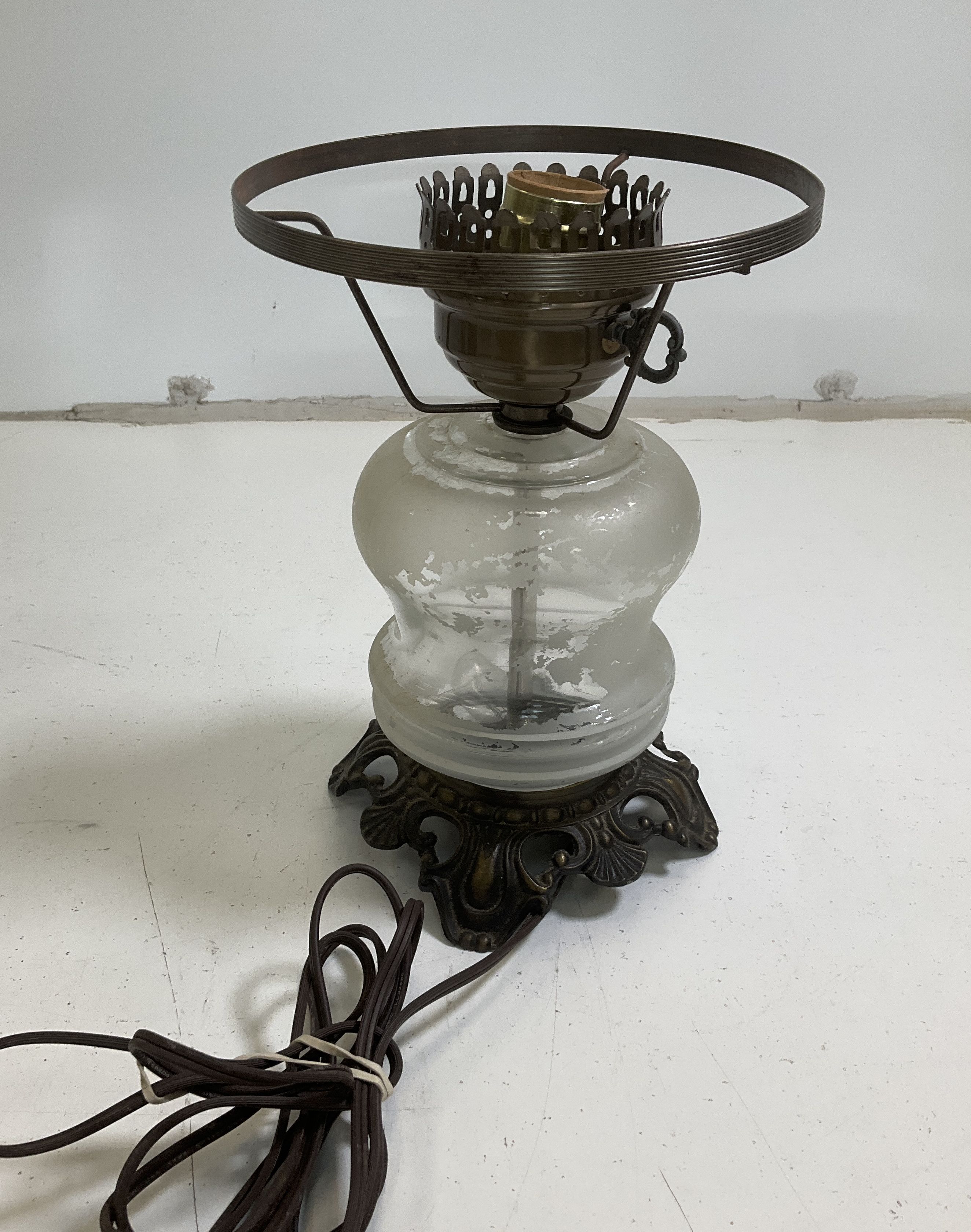 Vintage Pair Victorian Revival Table Lamps Frosted Etched Glass Rococo Style
